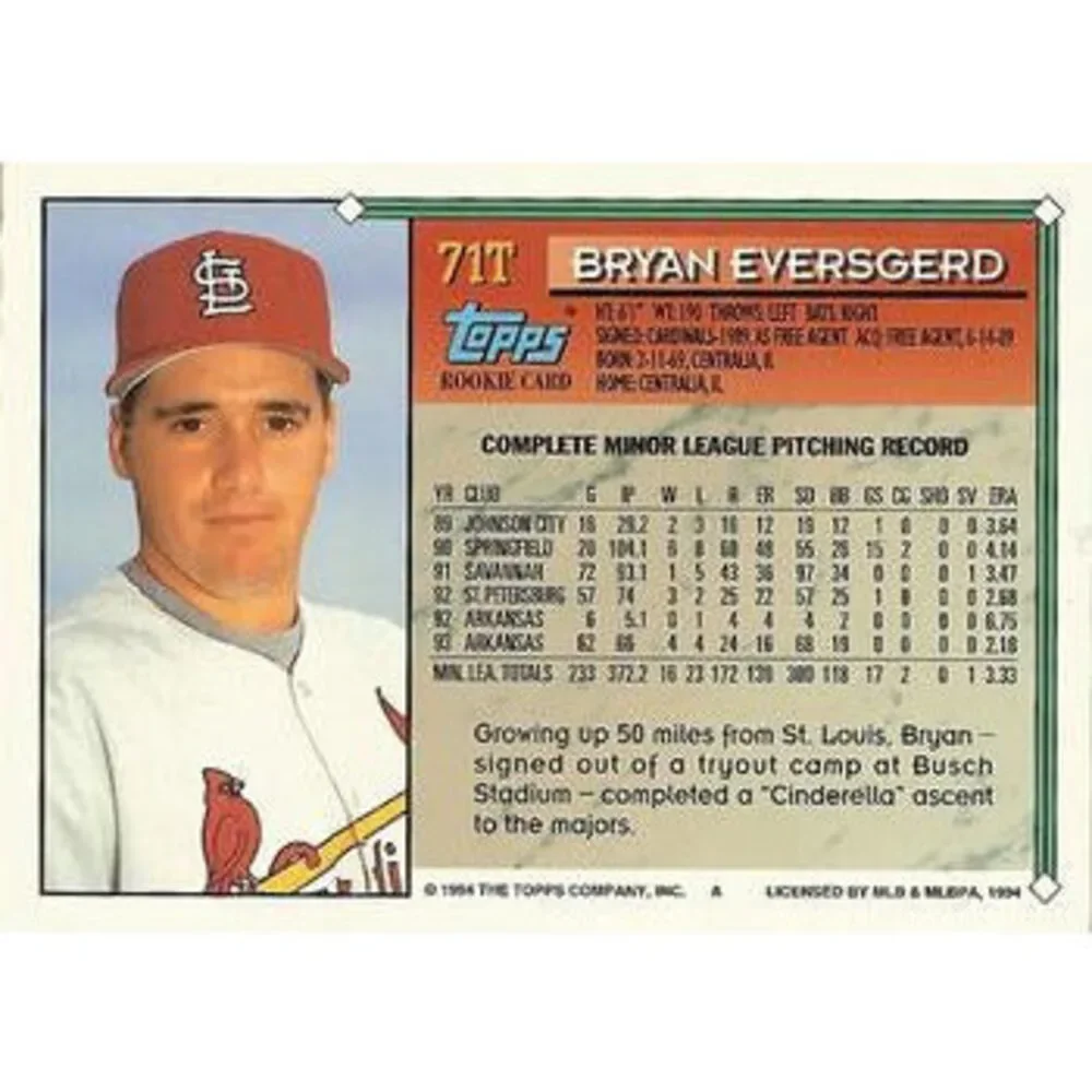 1994 Topps Traded Bryan Eversgerd RC 71T St. Louis Cardinals